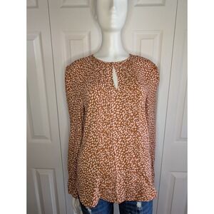 Ann Taylor Women's Small Butterscotch Cream Leopard Print Long Sleeve Blouse EUC